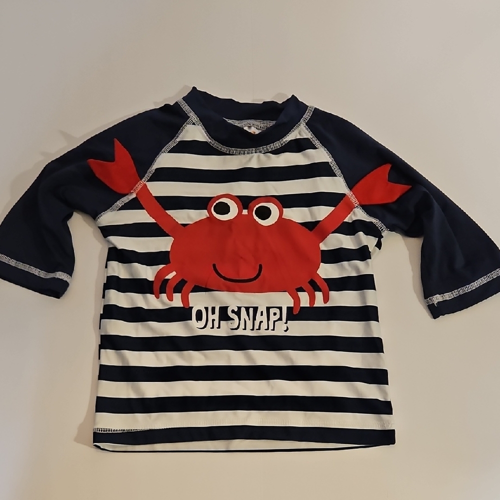 Wippette Navy & White Stripe 3/4 Sleeve Rashguard Red Crab Boys 3T NEW